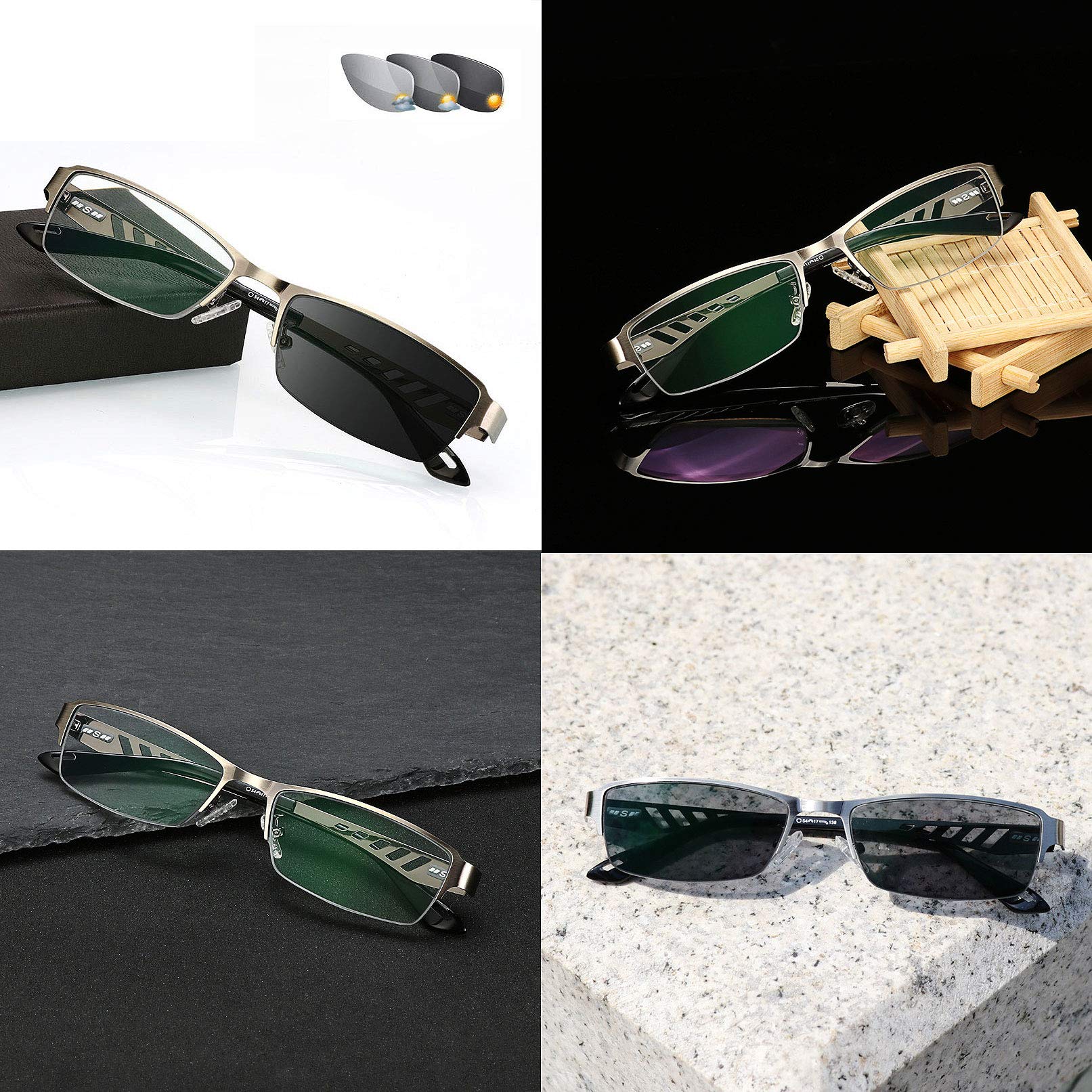 Progressive Multi-Focus-Lesebrille, farbwechselnde Brillen, ferne und nahe photochrome Sonnenbrillen mit doppeltem Verwendungszweck, stilvolle ultraleichte Brillen für Computertelefone für Herren