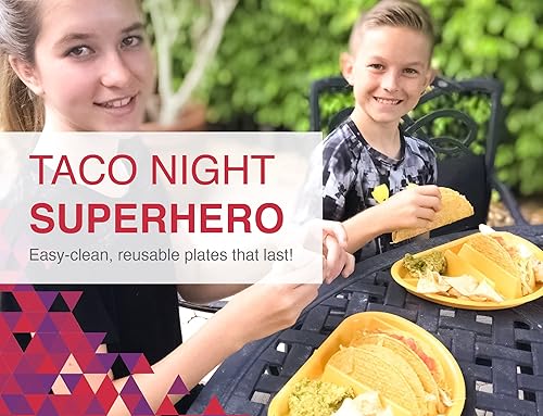 Miniatura 6 de Arrow Home Products Fiesta - Plato para taco, paquete de 4, cada plato incluye 3 soportes para tacos más 2 compartimentos, plástico sin BPA,