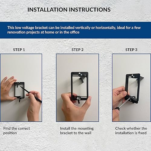 Miniatura 7 de Caja de soporte de montaje de bajo voltaje de 1 cuadrilla, placa de pared multiusos para paneles de yeso (paquete de 10, negro)