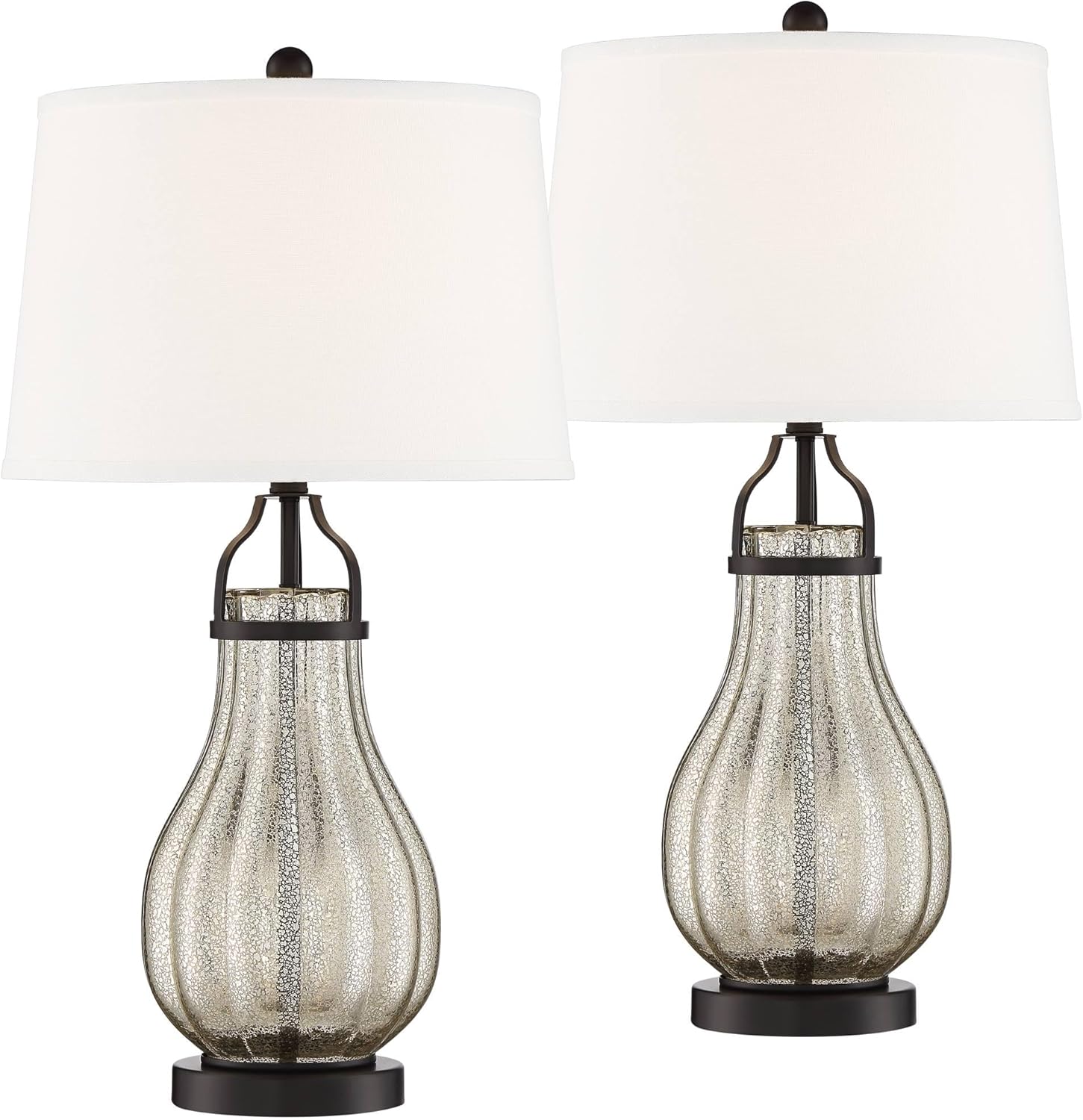 Franklin Iron Works Arian 27 1/2" Tall Modern Table Lamps Set of 2 Oil Rubbed Bronze Finish Metal Mercury Glass White Shade Living Room Bedroom Bedside Nightstand House Office Home Reading