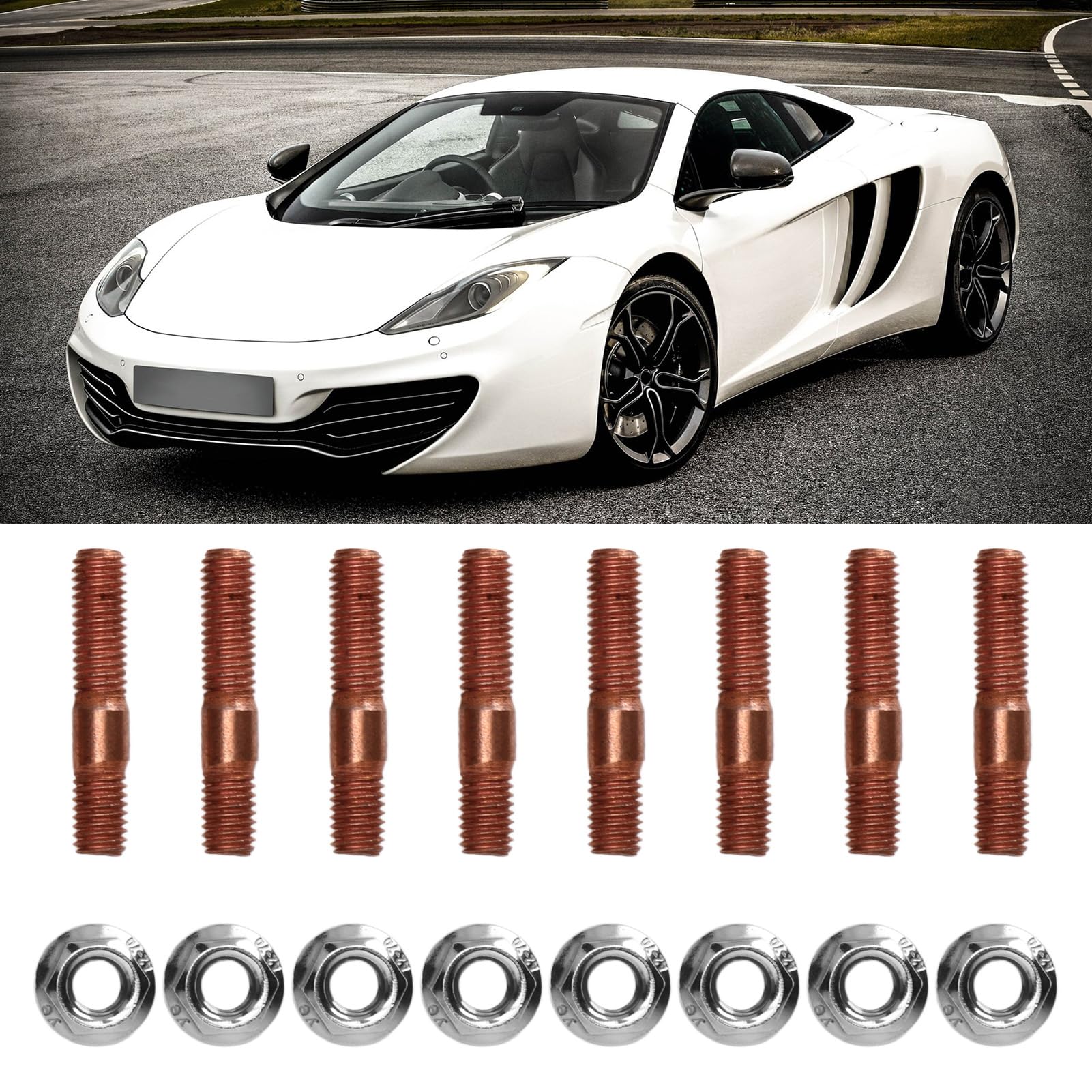 Kit di Prigionieri Turbo Filettati, 8 Pezzi Kit di Prigionieri Turbo Filettati M8 1.25 8mm Lega Metallica Collettore di Scarico Resistente Alle Alte Pressioni Bulloneria