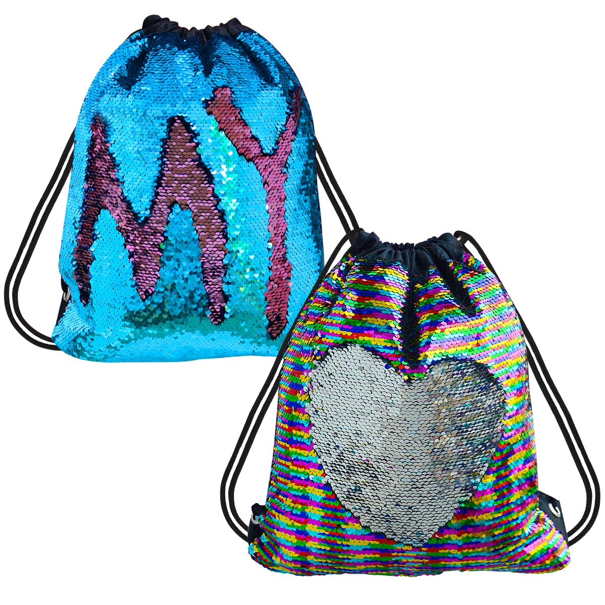 Sequin Drawstring Bag Pack Sequin Mermaid Backpack Reversible