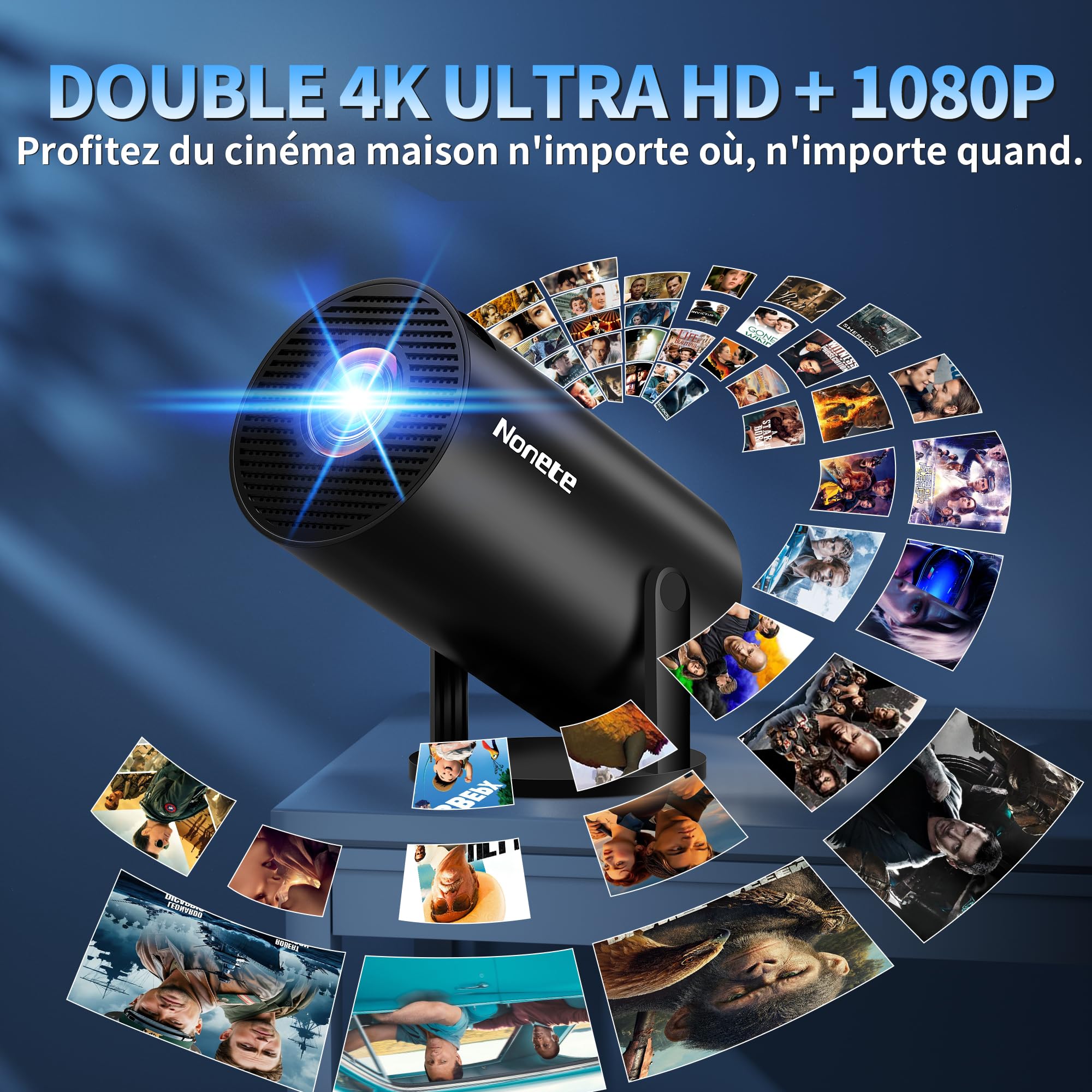 [App Intégrée & 2026 Upgraded] Vidéoprojecteur 4K 1080P Mini Projecteur avec WiFi 6 et Bluetooth 5.2 Supporte Auto Keystone 270° Rotation Compatibile avec HDMI/TV Stick/Memory Stick/PC, Noir