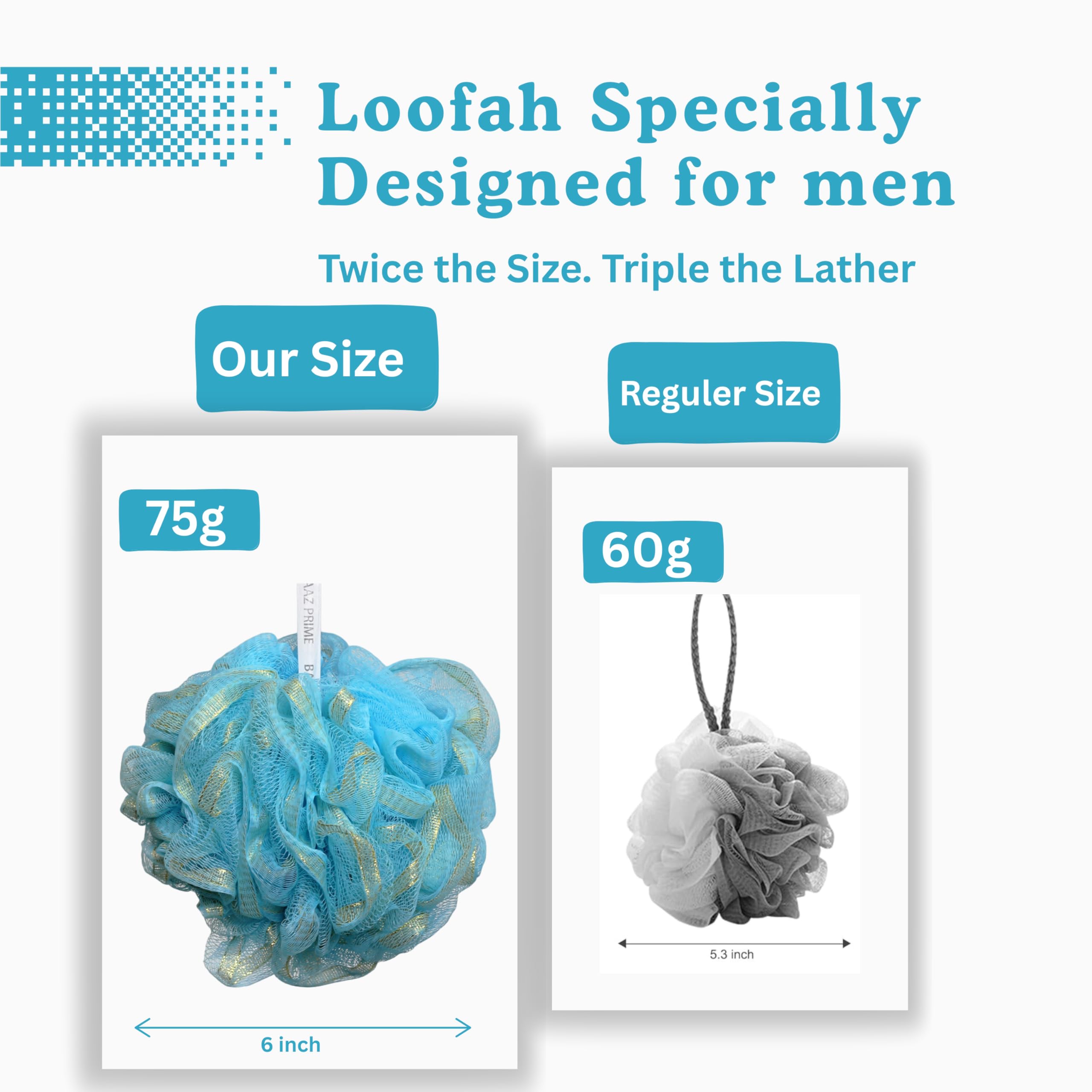 Bardzo duża gąbka Loofah – 75 g luffa prysznicowa premium dla mężczyzn i kobiet z silikonową myjką do twarzy, 3 + 1 złuszczającą gąbką prysznicową Loofa z bogatą pianą głębokie oczyszczanie