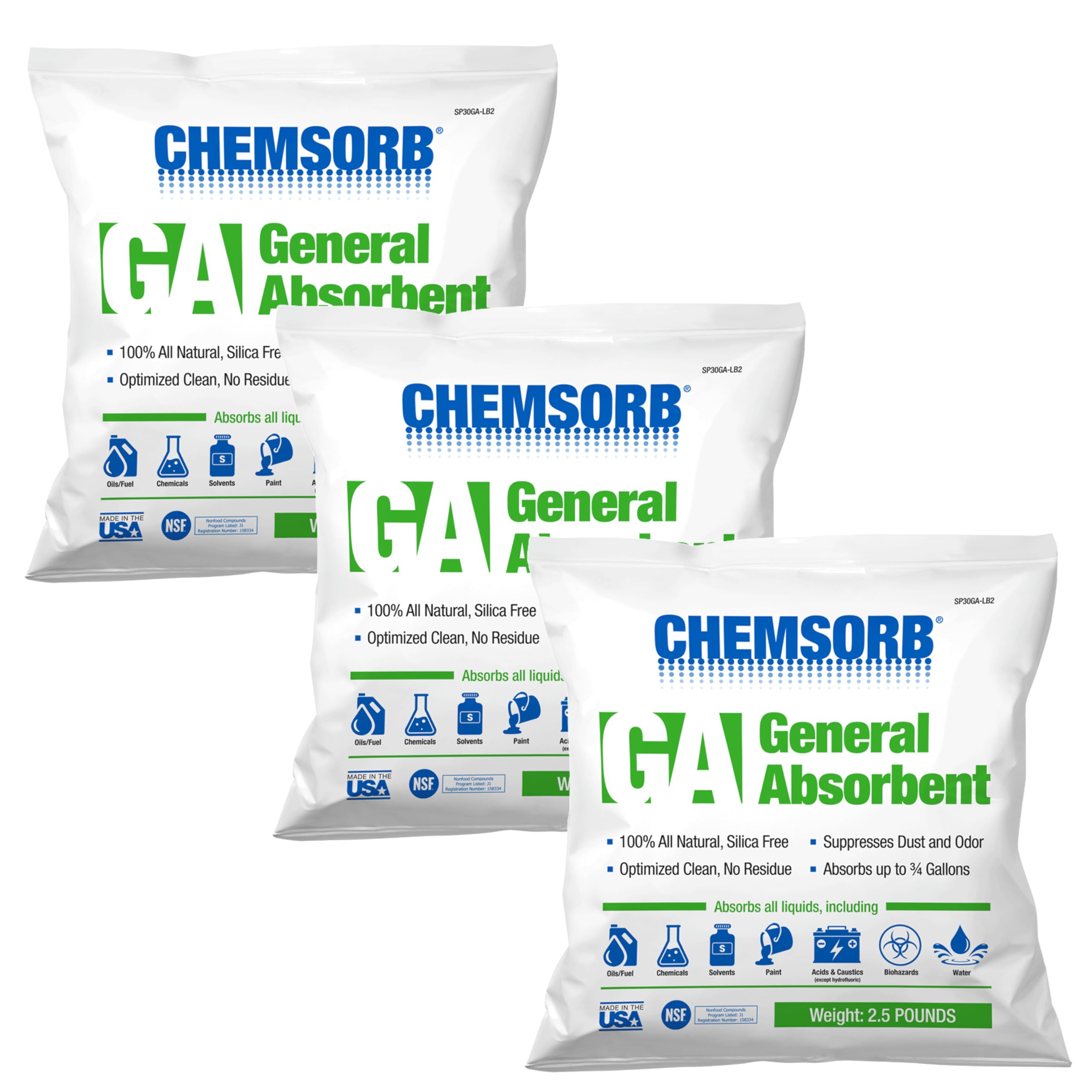 GA - Absorbente general, bolsa de 2.5 libras, paquete de 3