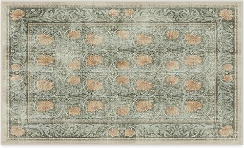 Vista 270 de RUGGABLE x Morris & Co Tapete prémium de pasillo lavable, para pasillo, cocina, entrada, sala de estar, dormitorio u oficina, con base Madreselva