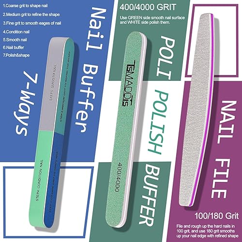 Miniatura 4 de TsMADDTs Kit de herramientas de manicura para el cuidado de uñas con 3 limas, 2 bloques de amortiguador, 2 amortiguadores de pulido, pinza de