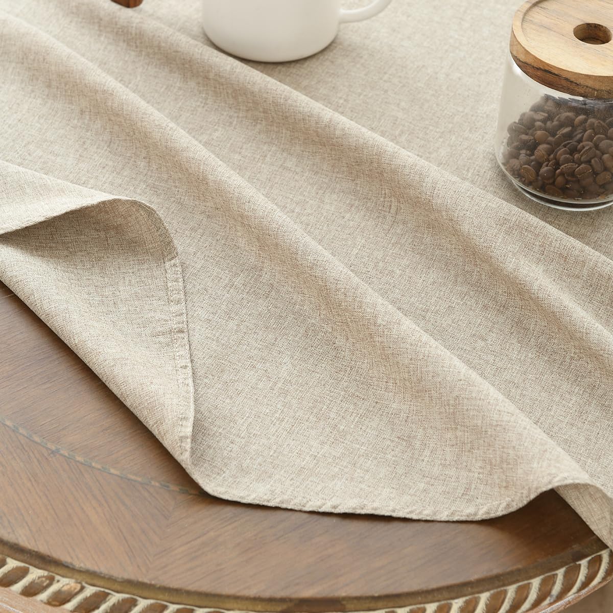 Wracra Waterproof Round Tablecloth for 2 to 4 Seater, Round 120cm Linen Style Indoor Outdoor Tablecloths - Image 3