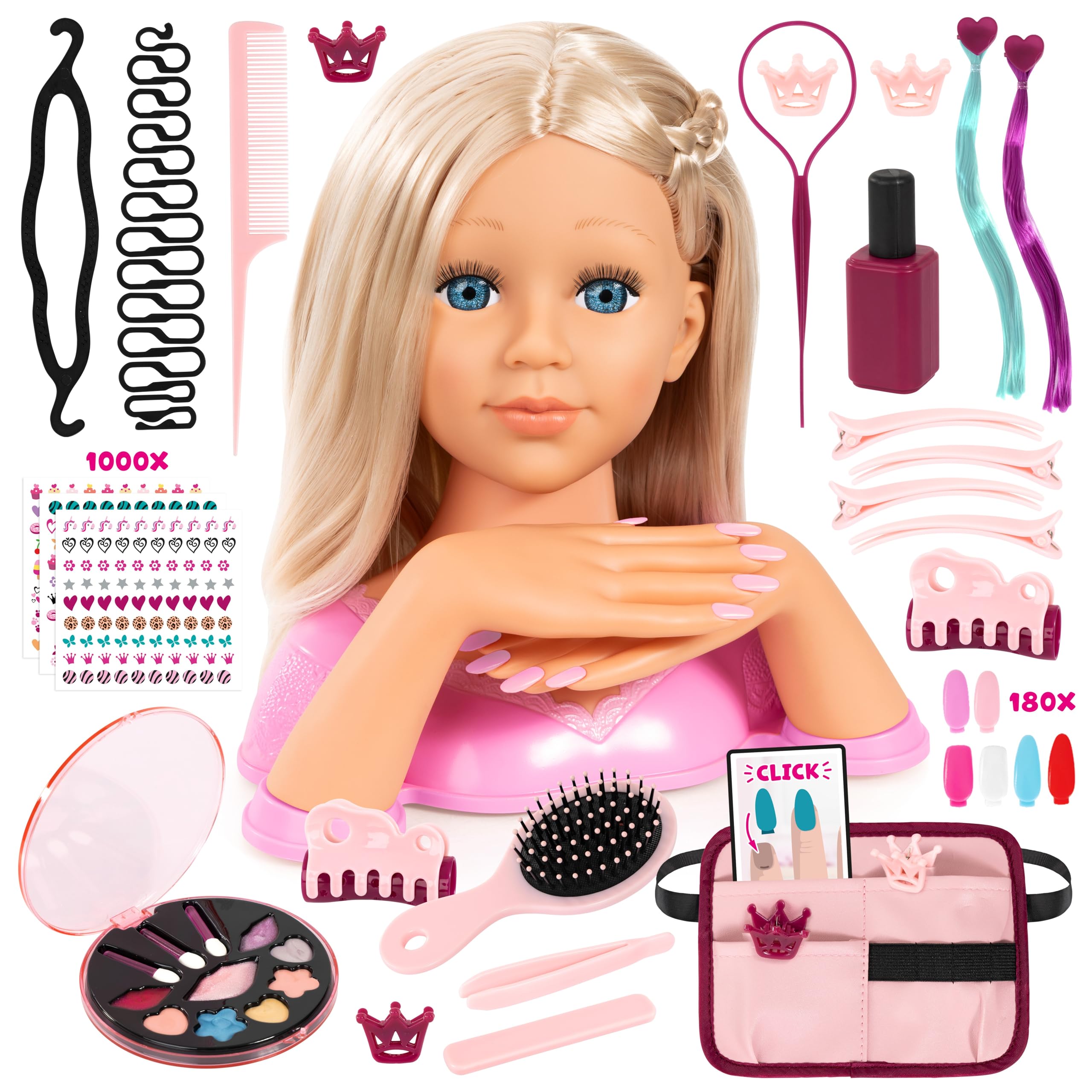 Bayer Design 90090AA Charlene Magic Nails Frisier- und Schminkkopf mit Händen und austauschbaren Fingernägeln, Make-up, Haarzubehör, Sticker, Blond