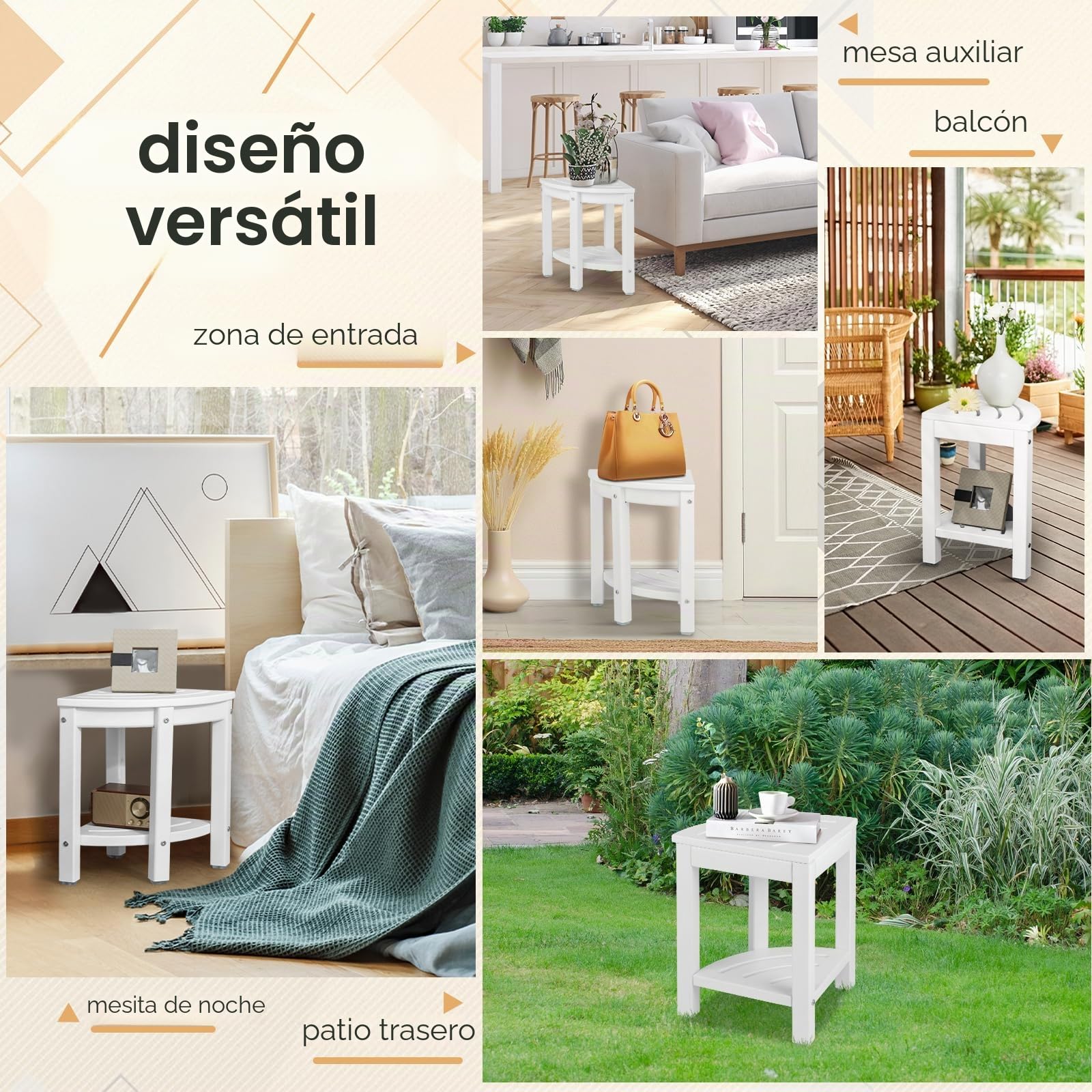 RELAX4LIFE Banco de Ducha Esquinero de 2 Niveles, Taburete de Ducha de HDPE con Estante, Reposapiés de Baño para Espacios Pequeños, Taburete de Ducha Impermeable, Carga 150 kg (Blanco)