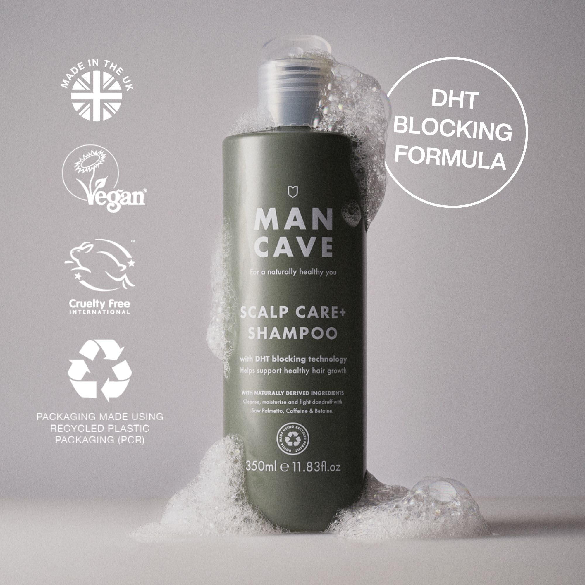 ManCave Caffeine+ Scalp & Hair Kit, kit per la cura dei capelli e del cuoio capelluto più sani, shampoo per la cura del cuoio capelluto, balsamo alla caffeina e siero per il cuoio capelluto Caffeine+