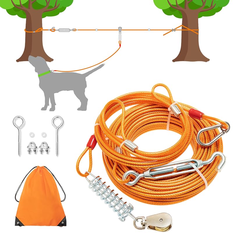 Kit Guia de Contenção para Cães com Cabo de Aço Inoxidável IPRAVOCI, 30,48 m