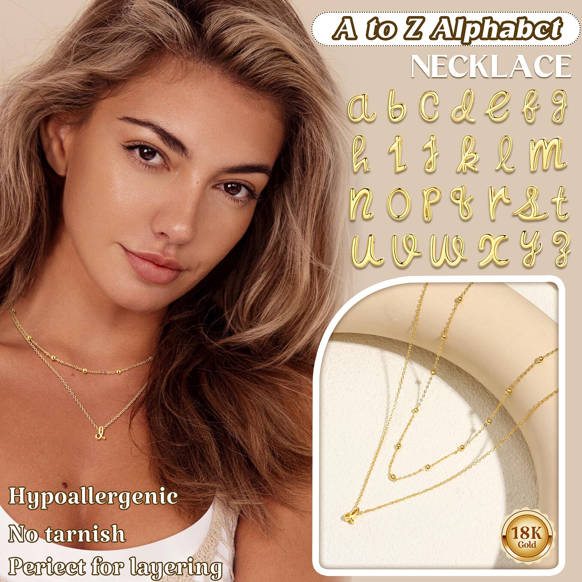 HHRFCS 18K Gold geschichtete Initialen-Halsketten für Frauen und Mädchen, personalisierte Halskette, Anhänger, Namenskette, Kette, Perlen-Choker, Gold-Halskette für Frauen, Schmuck, Geschenke,