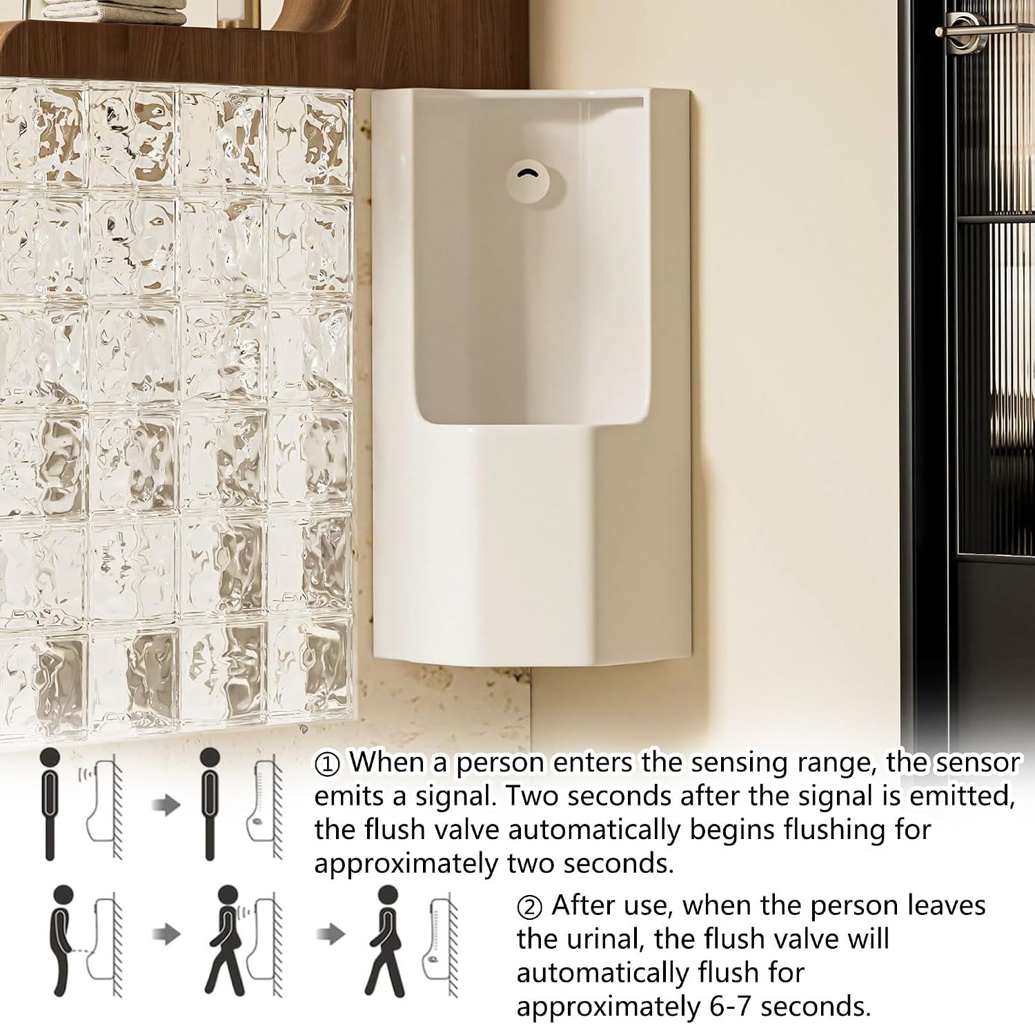 Corner-Mounted Ceramic Urinal with Automatic Sensor Flushing, Men's Adult Urinal, Intelligent Commercial Washout Urinal, Wall-Mounted Urinal for Commercial & Residential Use