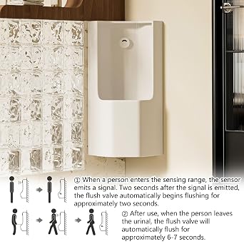 Corner-Mounted Ceramic Urinal with Automatic Sensor Flushing, Men's Adult Urinal, Intelligent Commercial Washout Urinal, Wall-Mounted Urinal for Commercial & Residential Use