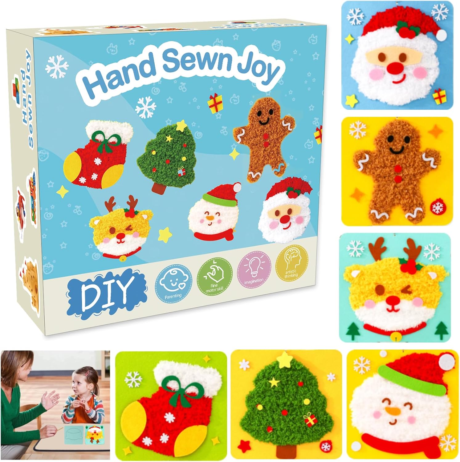 DOWUGIE Christmas Embroidery Doll Kit | 6PCS Sewing Holiday Felt Sewing Craft Kit for Beginners, Girls Boys Ages 5-12 Develop Fine Motor Skills (Includes English Instructions)