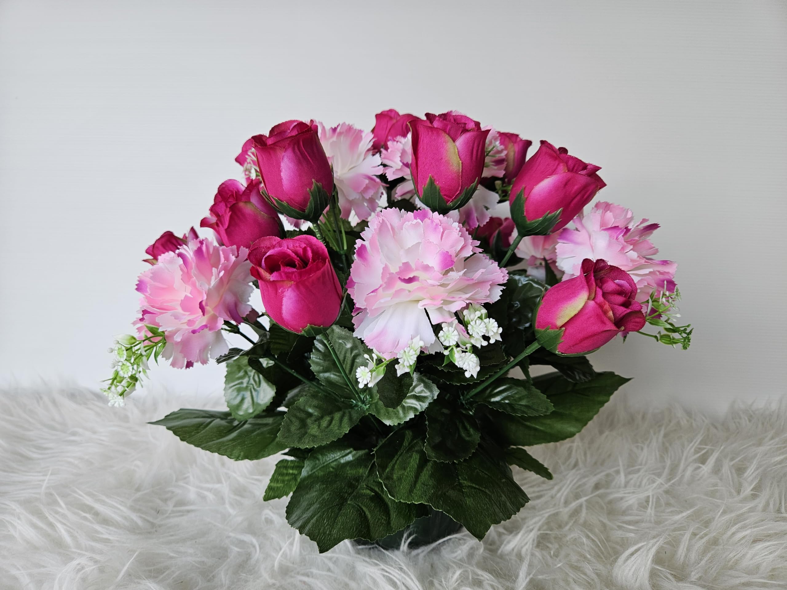 Composition de Fleurs Artificielles, Lesté Ciment pour Une Très Bonne Tenue à L extérieur. Réalisé par nos Soins, Fleurs de qualité. Dimension - Diamètre/48cm - Haut/32cm