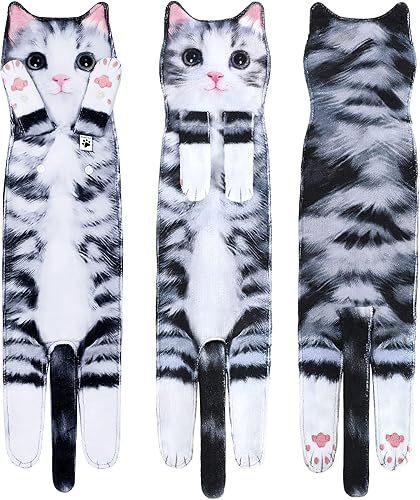 Miniatura 2 de DaisyJoy Toallas de mano divertidas para el baño de la cocina  Linda decoración decorativa para gatos toallas colgantes princesa gris