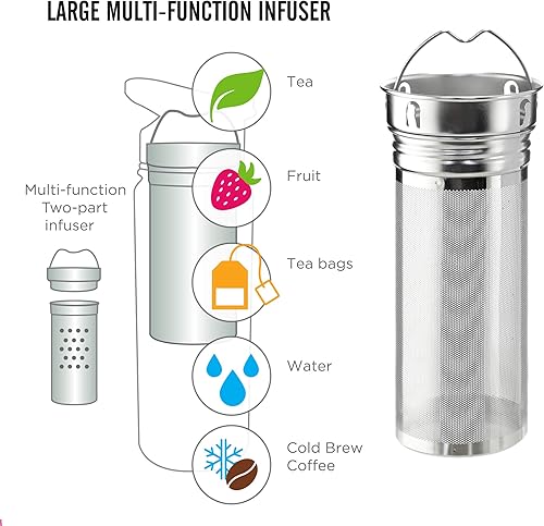 Miniatura 3 de GROSCHE Chicago - Frasco infusor de té de acero inoxidable  Botella de bebidas  Bebidas calientes y frías  Infusor de té de hojas sueltas  Botella