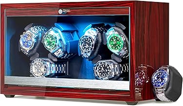 ANWBROAD JWW003Y Automatic Watch Winder, Time Box for 6 Watches with LED Watch Winder 4 Rotation Modes Automatic Watch Charger with USB Cable Gift Idea