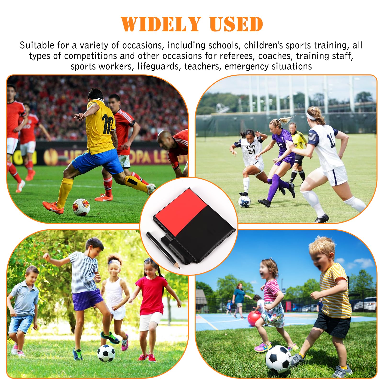 Juego de tarjetas de árbitro de fútbol rojo y amarillo con papeles de registro y hoja de puntuación