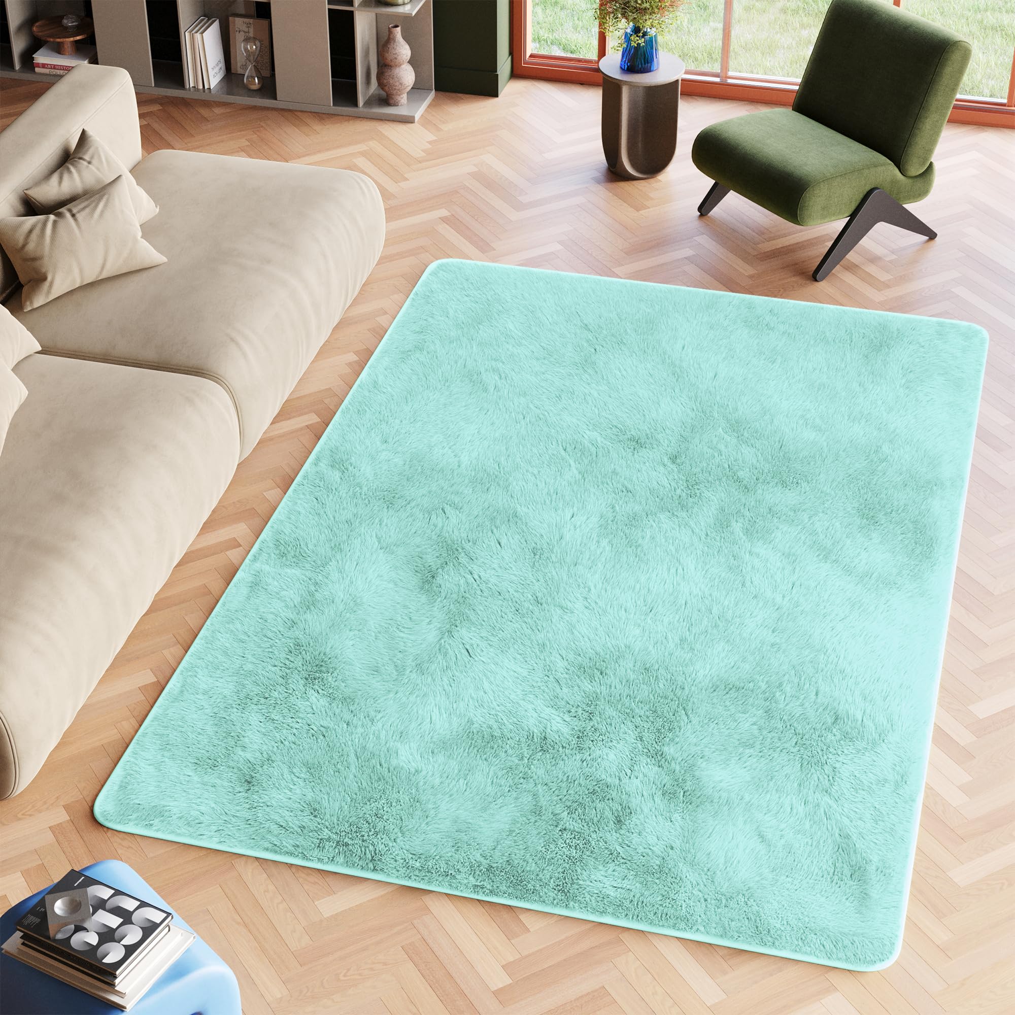 Tapiso Silk Shaggy dywan z wysokim runem, nowoczesny, długie runo, jednokolorowy, mięta pieprzowa, do sypialni, salonu, pokoju dziecięcego, Ökotex 200 x 300 cm