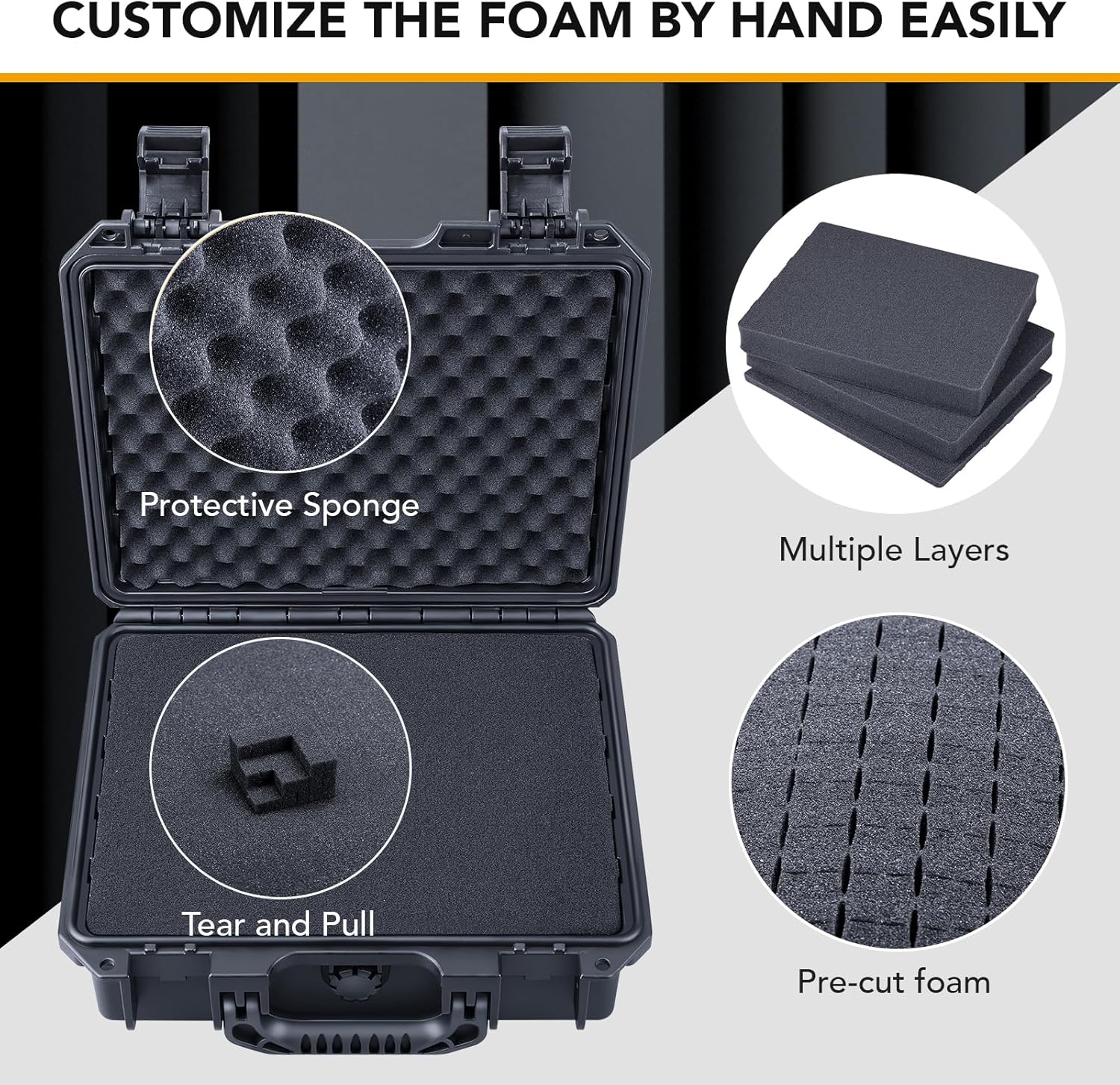 Lykus HC-2810 Waterproof Hard Case with Customizable Foam, Interior Size 11.1x8.8x3.9 in, Suitable for small items - Image 2