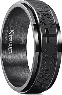 King Will 8mm Black/Gold/Silver Stainless Steel Ring Lord's Prayer Rotatable Ring Men Wedding Band