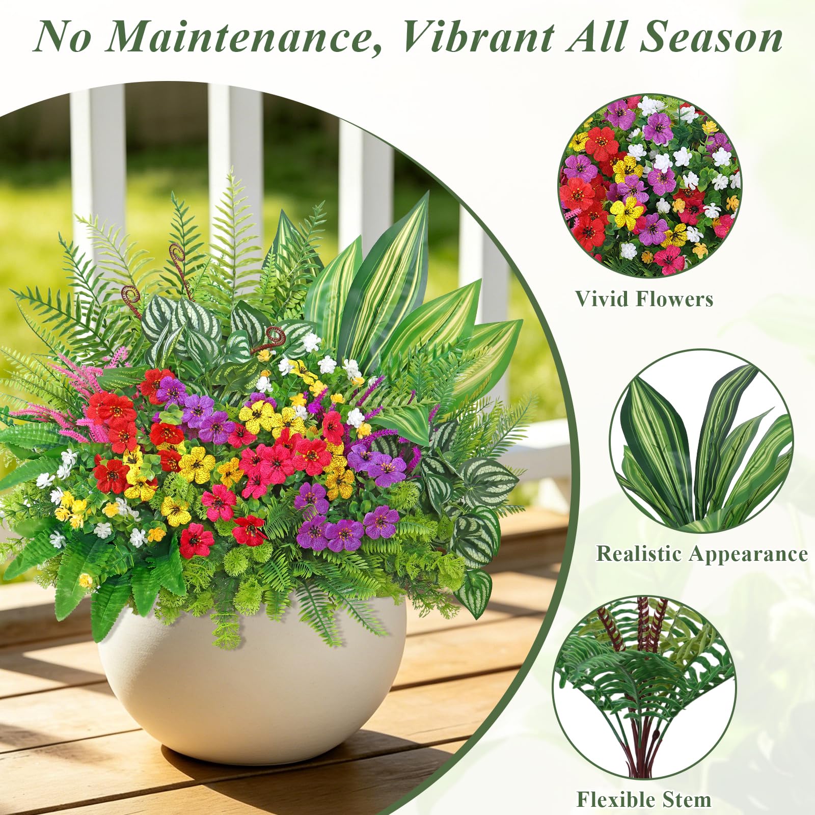 24 piante artificiali fiori per esterni, fiori finti resistenti ai raggi UV, fiori di seta, arbusti in plastica, piante finte per giardino, portico, fioriera, finestra, decorazione per la