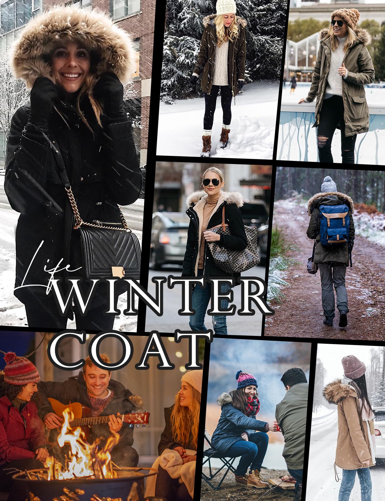 Xnova Abrigos Parka Mujer Invierno de Forro Polar Chaquetas Impermeable Largo Chaquetones Termica de Cremallera con Capucha de Pelo Sintetico Cazadora Cálido Gruesa