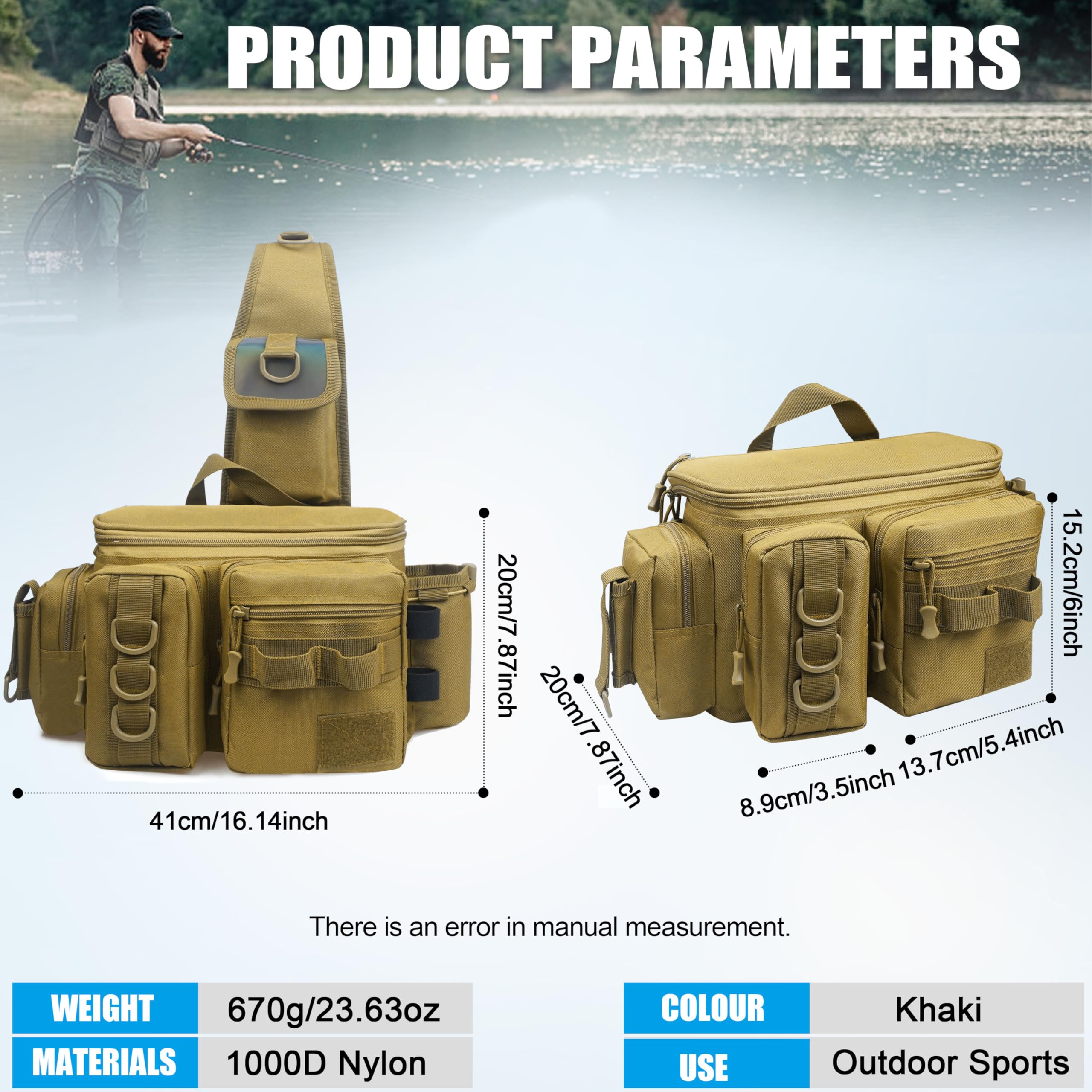 OROOTL Borsa a tracolla da pesca con supporto per canna, zaino da pesca portatile, leggero, impermeabile, borsa a tracolla per attrezzi da pesca, per uomini e donne, regalo