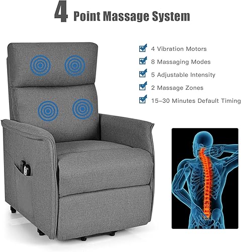 Miniatura 8 de Giantex - Silla reclinable de masaje para personas mayores tela suave cojín acolchado pesado control remoto asientos de cine en casa salón con