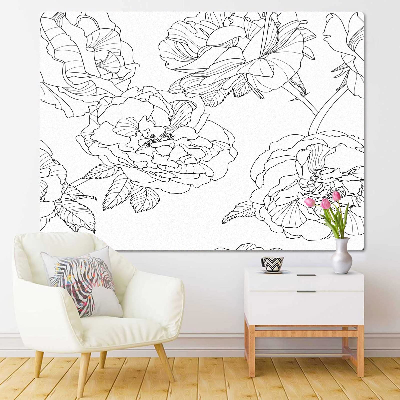 Emvency タペストリー 80 x 60インチ フローラル 水彩 ブルー 花柄 抽象的なバティックベルフラワー 花 ホームインテリア タペストリー 壁掛けアート リビン Watercolor 60 Inch Tapestry Snrfory Claude Monet Water Lilies