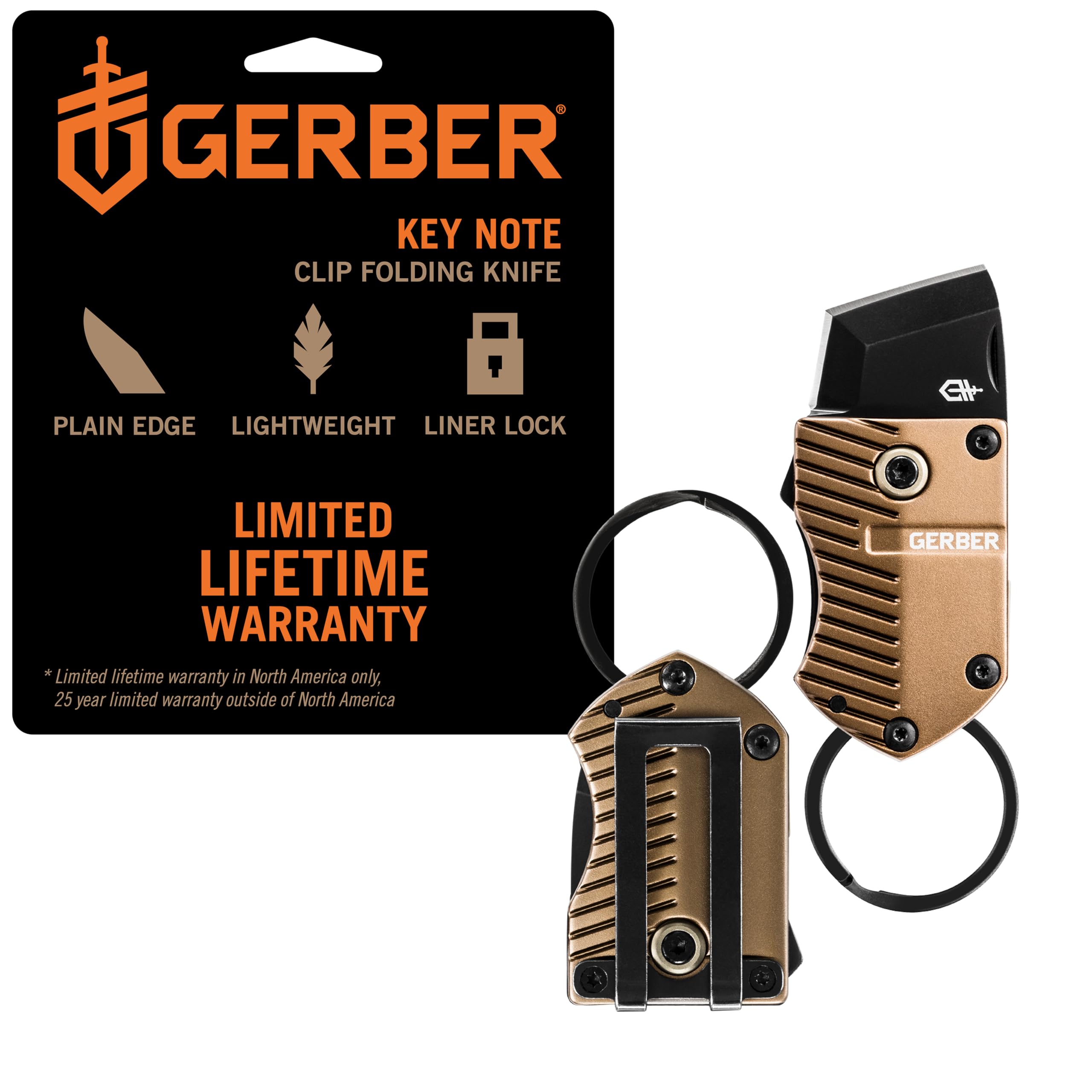 Gear Key Note EDC Pocket Knife Keychain, 1" Plain Edge Mini Pocket Knife - Coyote Brown