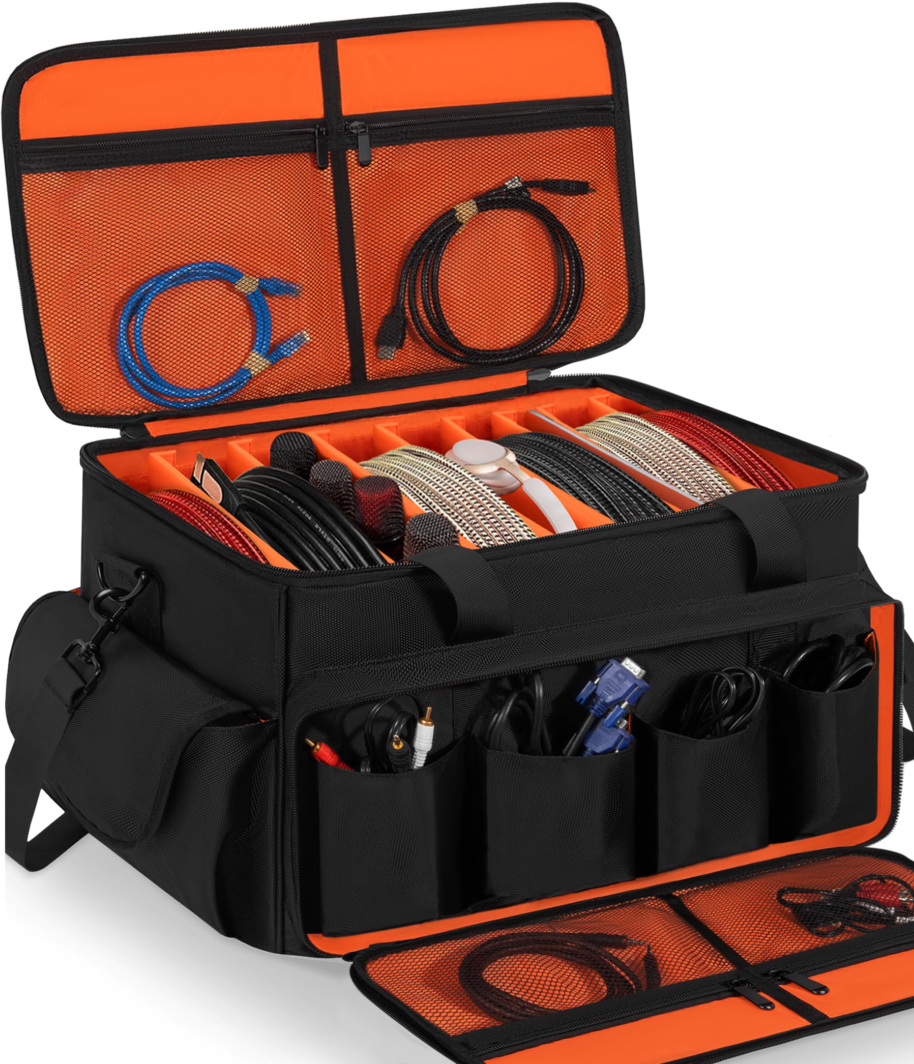 IBVIVIC Large DJ Cable File Bag, Travel Gig Bag with 8 Adjustable Dividers