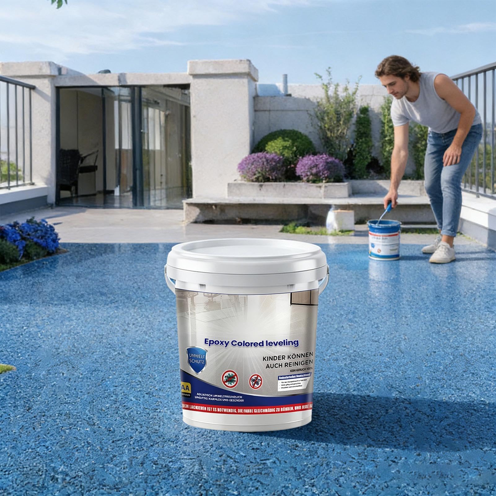 Générique Peinture de sol époxy au sable, Revêtement autonivelant à séchage rapide et haute brillance, Peinture époxy auto-nivelante, Pour maison, appartement, dortoir, salle d'eau