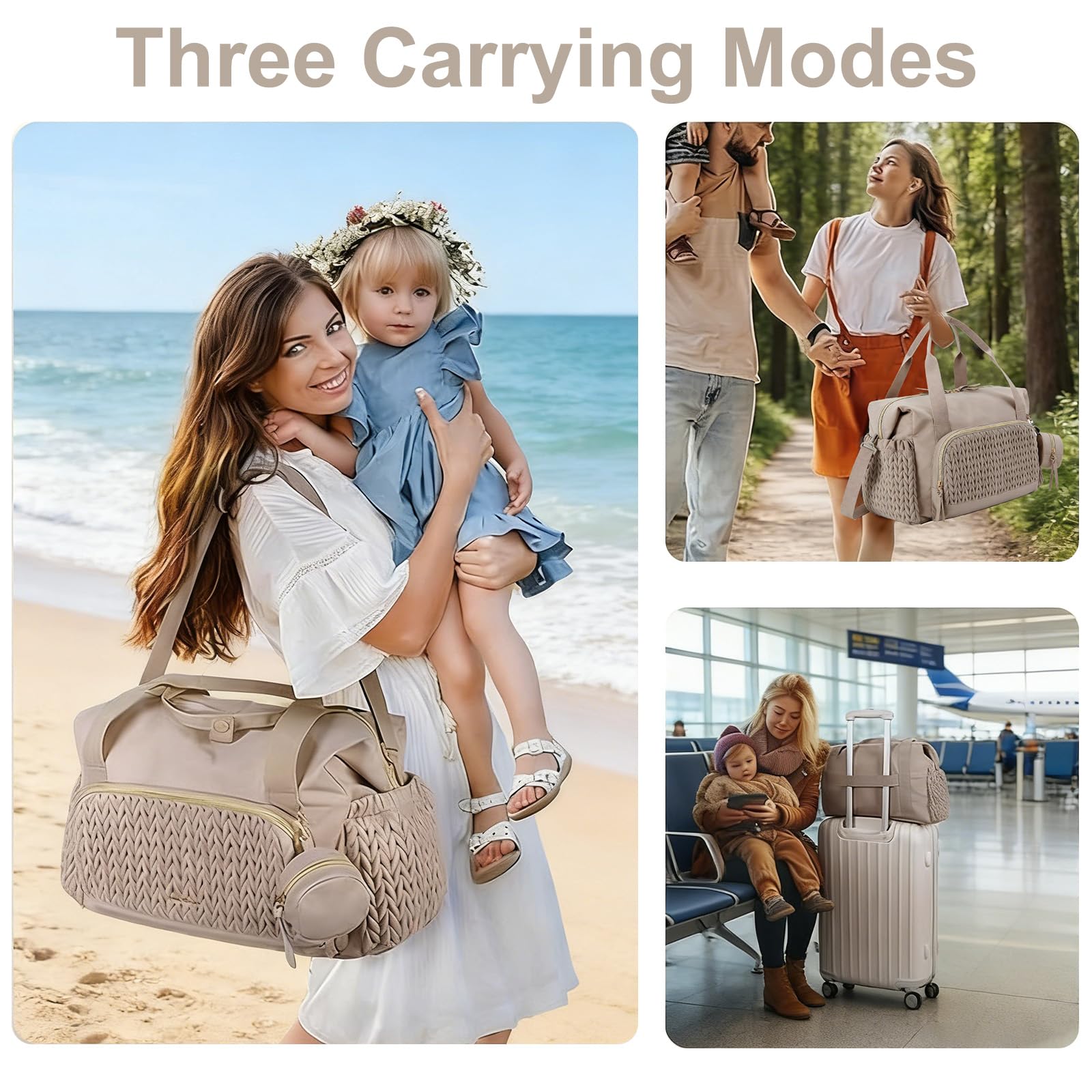 FARYODI Bolsa de pañales para bebé, bolsa de pañales multifuncional para mamás, bolsa de pañales grande con correa ajustable para el hombro, compartimento para chupete separado, para viajes, playa