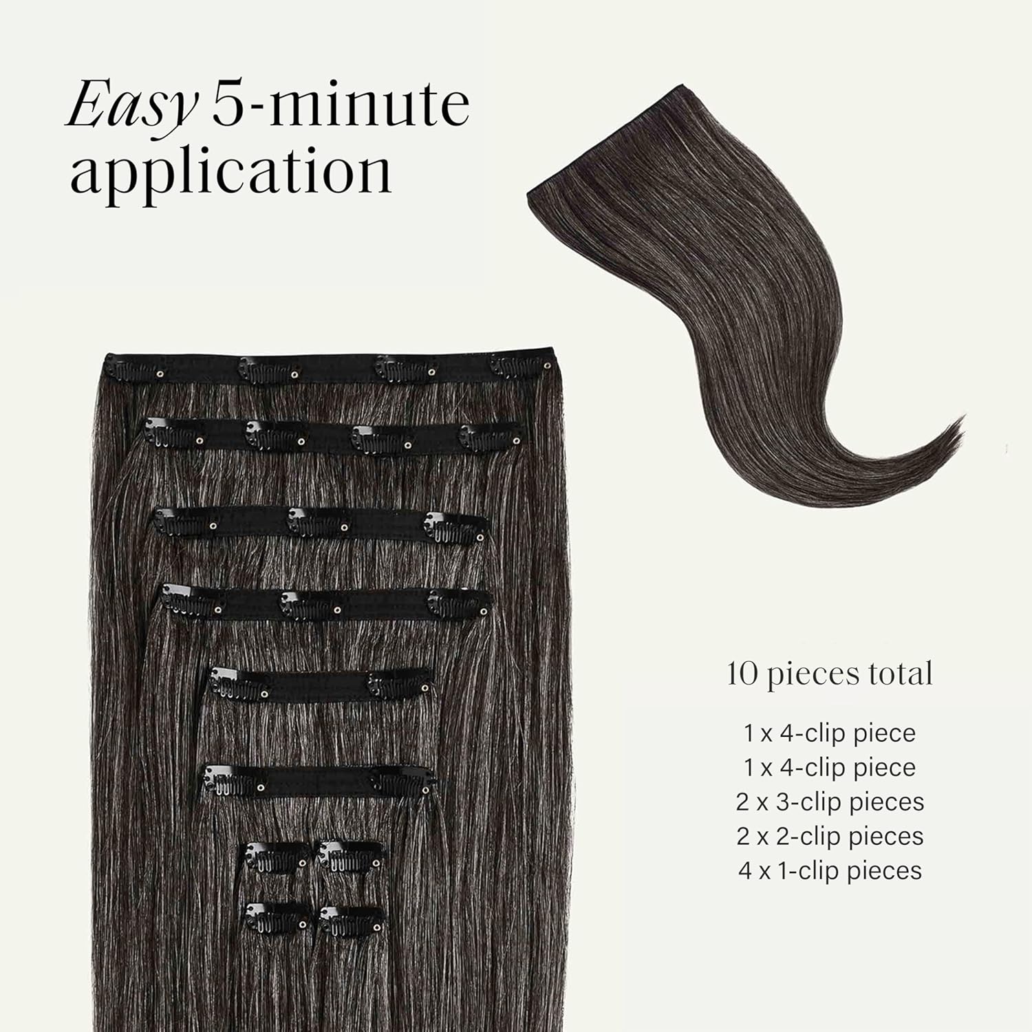 Luxy 100% Remy Human Hair, Classic 220g Clip-In Hair Extensions - 10 Wefts Multi-Dimensional Color for Natural Blending, Adds Mega Volume & Length, Easy Apply & Remove 220 grams 20" Dark Gray