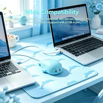 ノベルティ ドルフィン Usb 有線マウス 静音人間工学デザイン 動物の形 クリエイティブマウス ノートパソコン Pc オフィス 自宅用 ブルー