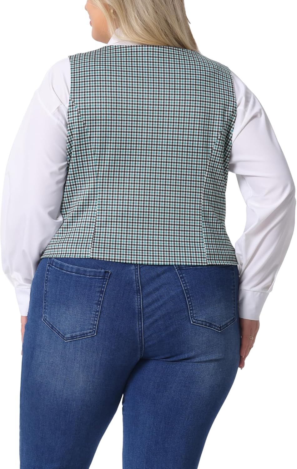Agnes Orinda Plus Size Vest for Women Vintage Plaid Steampunk Sleeveless Button with Pockets Waistcoat Vests - Image 4