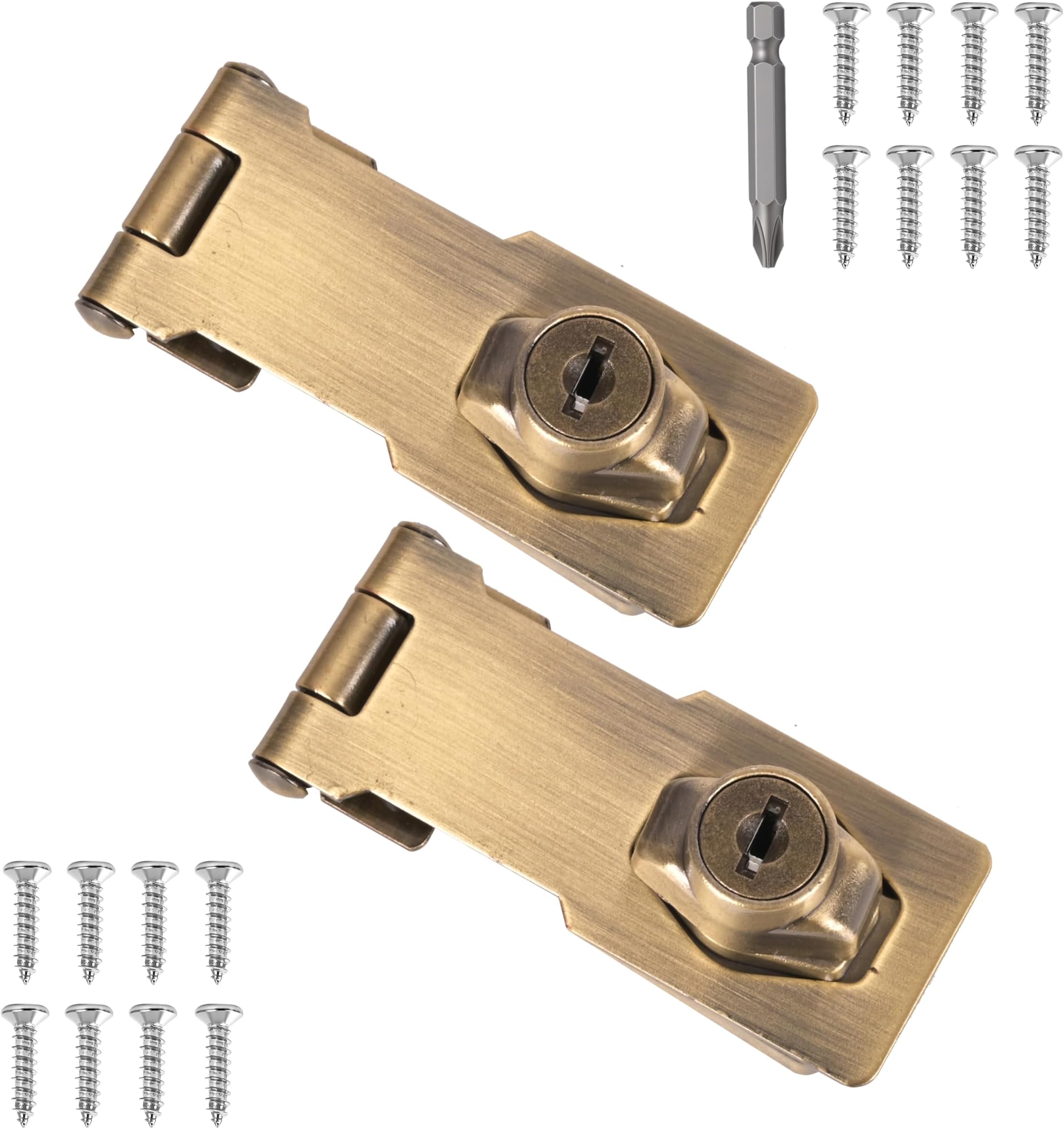 2 Pcs keyed Hasp Lock,4 inch keyed hasp Locks Twist knob keyed Locking hasp for Cabinet Small Door,Hasp Lock with Keys,Metal Safety Hasp Latches (2 Pcs Bronze, 4 inch)