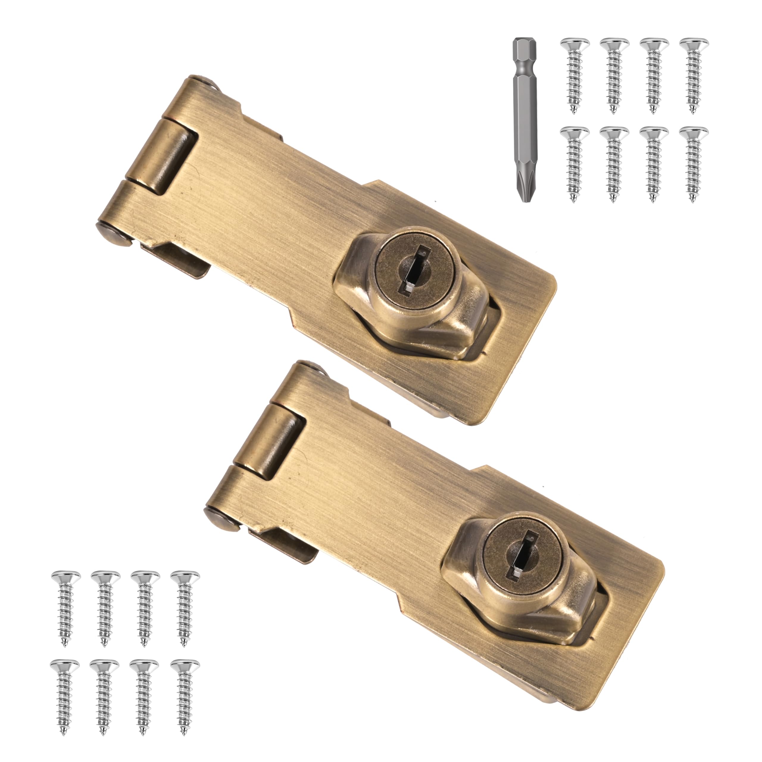 2 Pcs keyed Hasp Lock,4 inch keyed hasp Locks Twist knob keyed Locking hasp for Cabinet Small Door,Hasp Lock with Keys,Metal Safety Hasp Latches (2 Pcs Bronze, 4 inch)