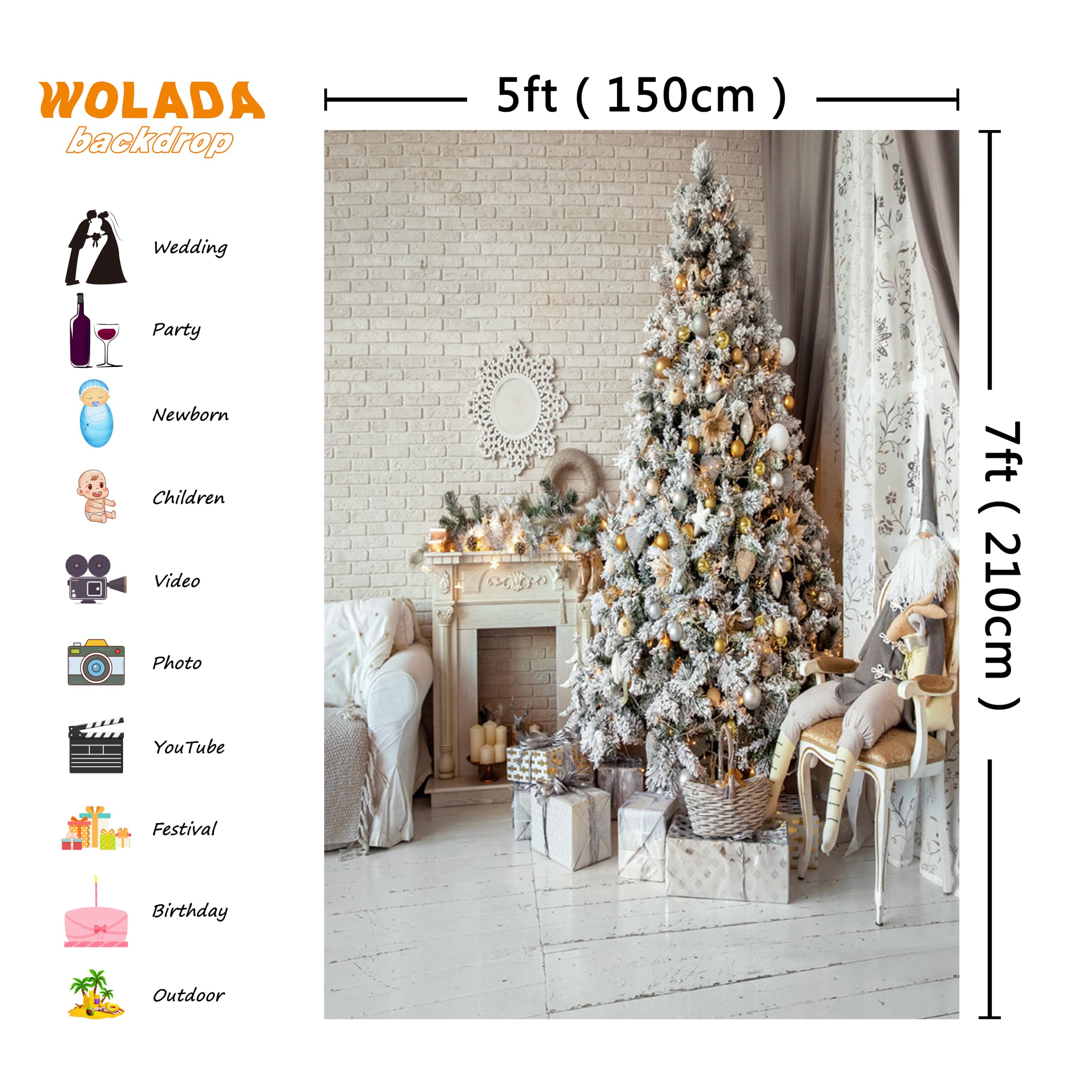 WOLADA Weihnachts-Fotohintergrund, 150 X 200 Cm, Mit Weihnachtlichem Baum-Muster – Ideal Für Foto-Shootings Und Partys
