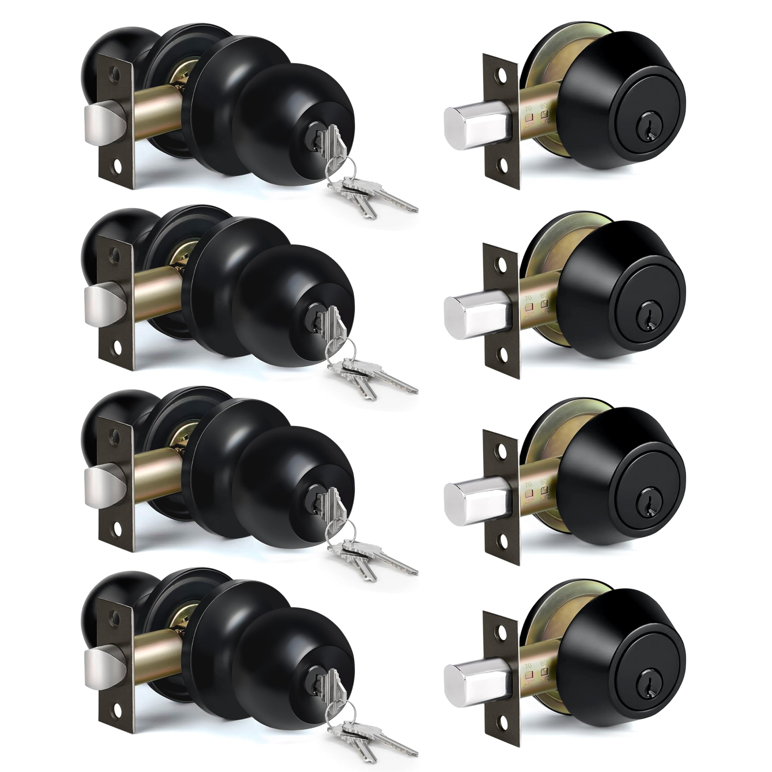 Satin Nickel Door Knobs - 2 Pack Keyed Locks & Deadbolts -17