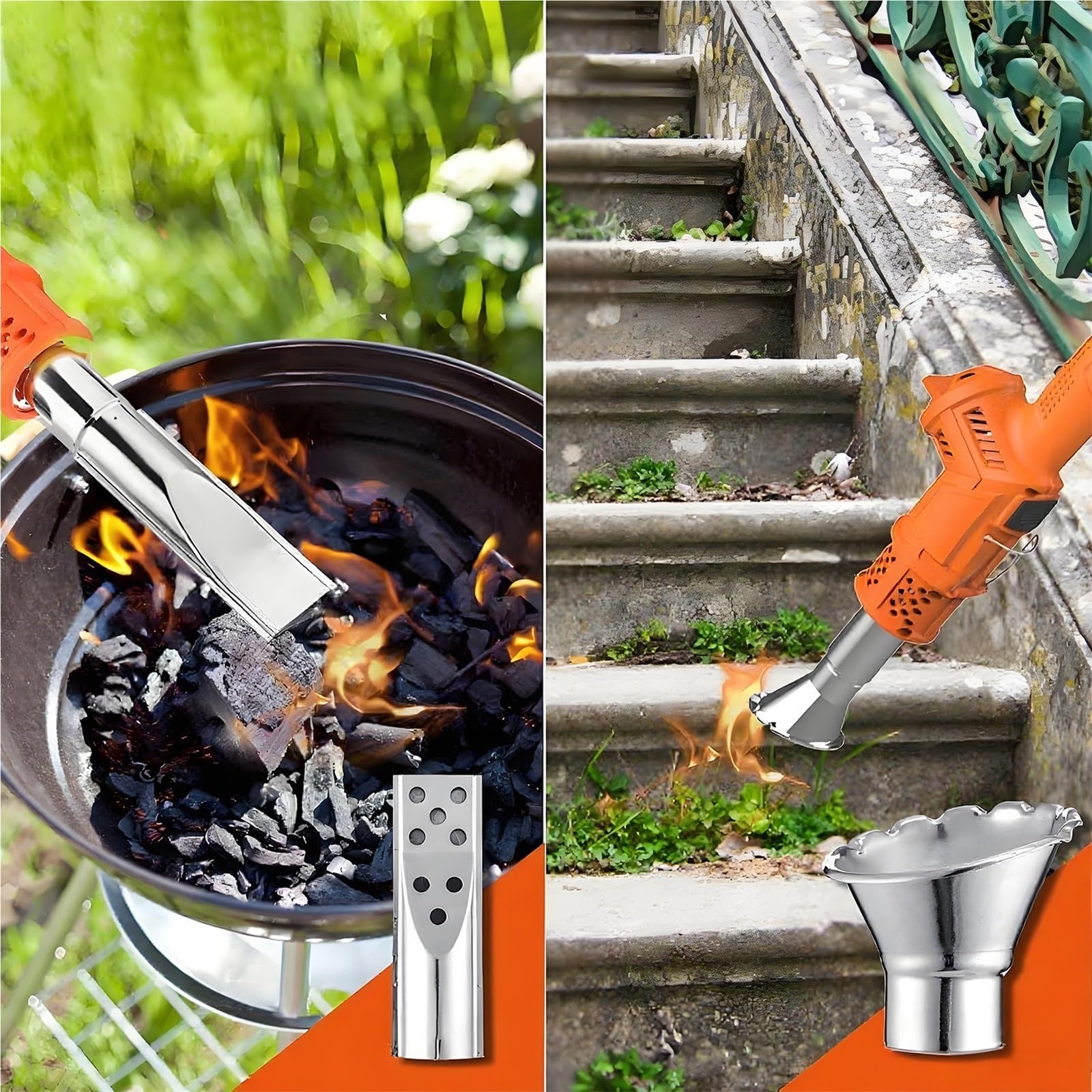 Bruciatore elettrico per erbacce, 2000 W, temperatura regolabile 80-650 ℃, include 5 ugelli e cavo da 1,8 m, ideale per diserbo da giardino, tetti, fusione del ghiaccio, barbecue