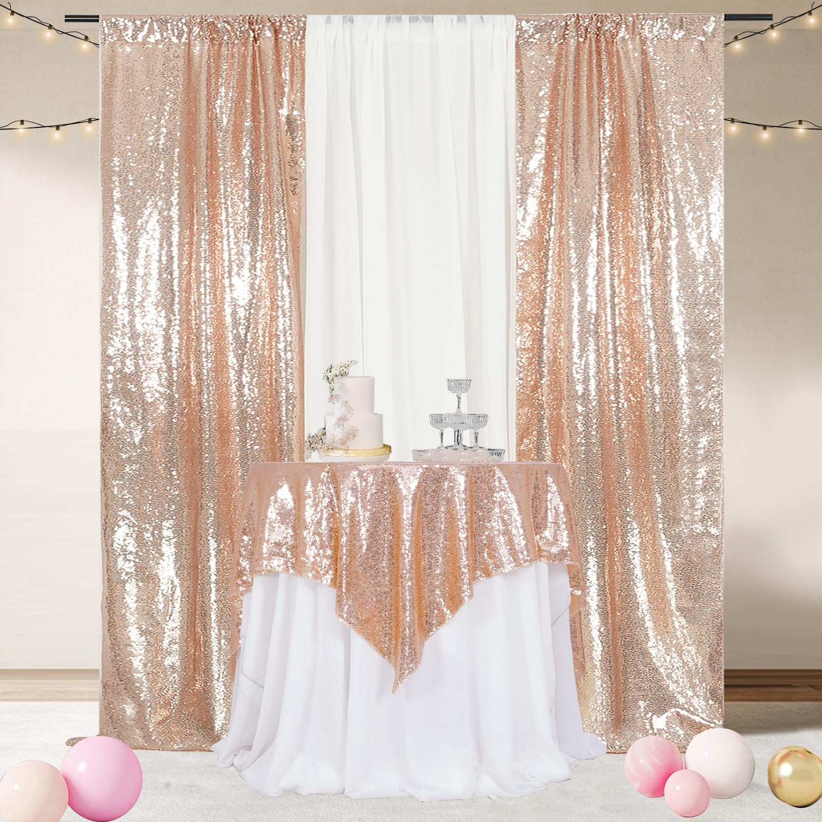 3E Home 127X127cm Rose Gold Sequin Tablecloth,Square Sequin Table Cover for Wedding Party Halloween Christmas Banquet (50x50 inches) - Image 4
