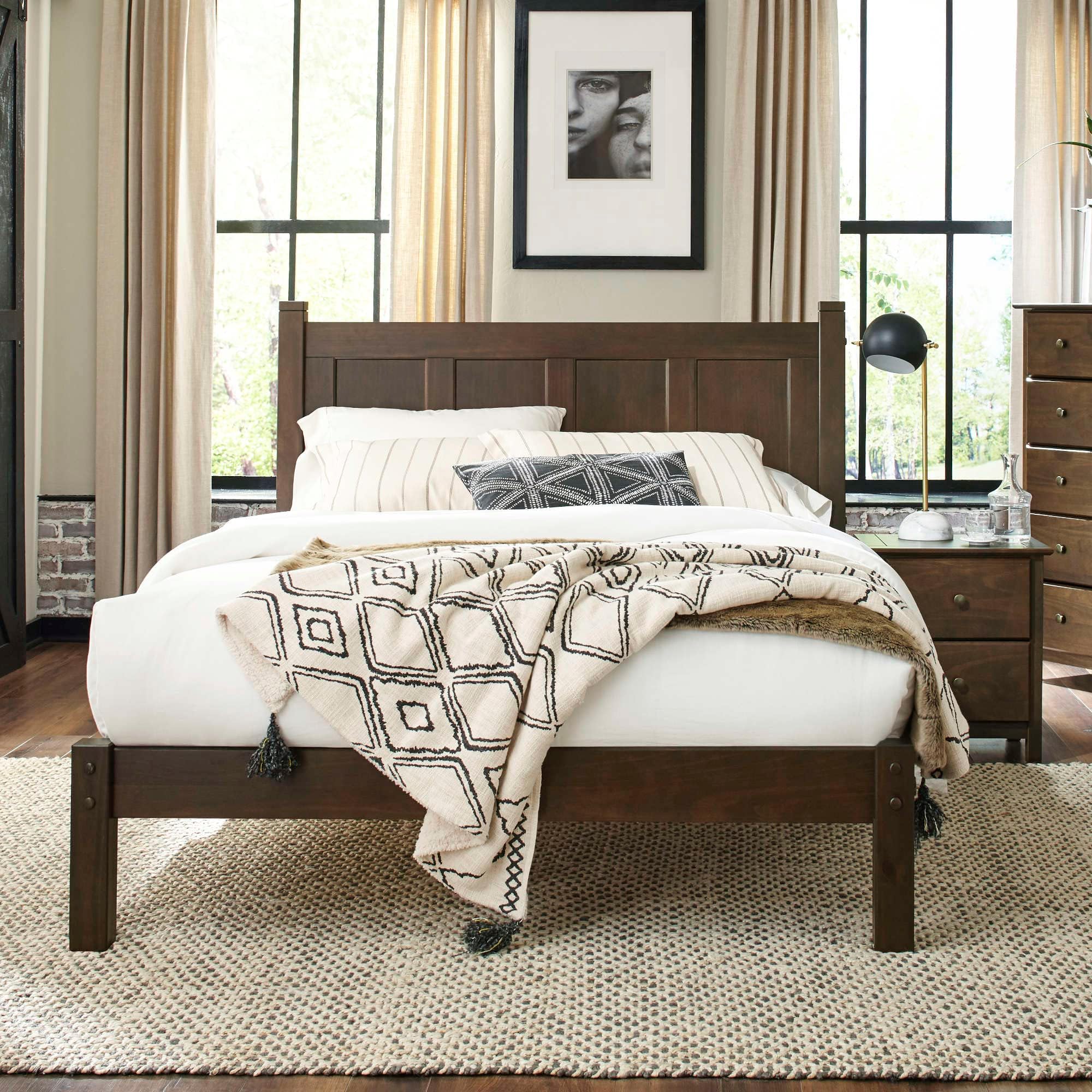 Grain Wood Furniture Shaker Solid Wood Panel Platform Bed, Queen Size, Expresso