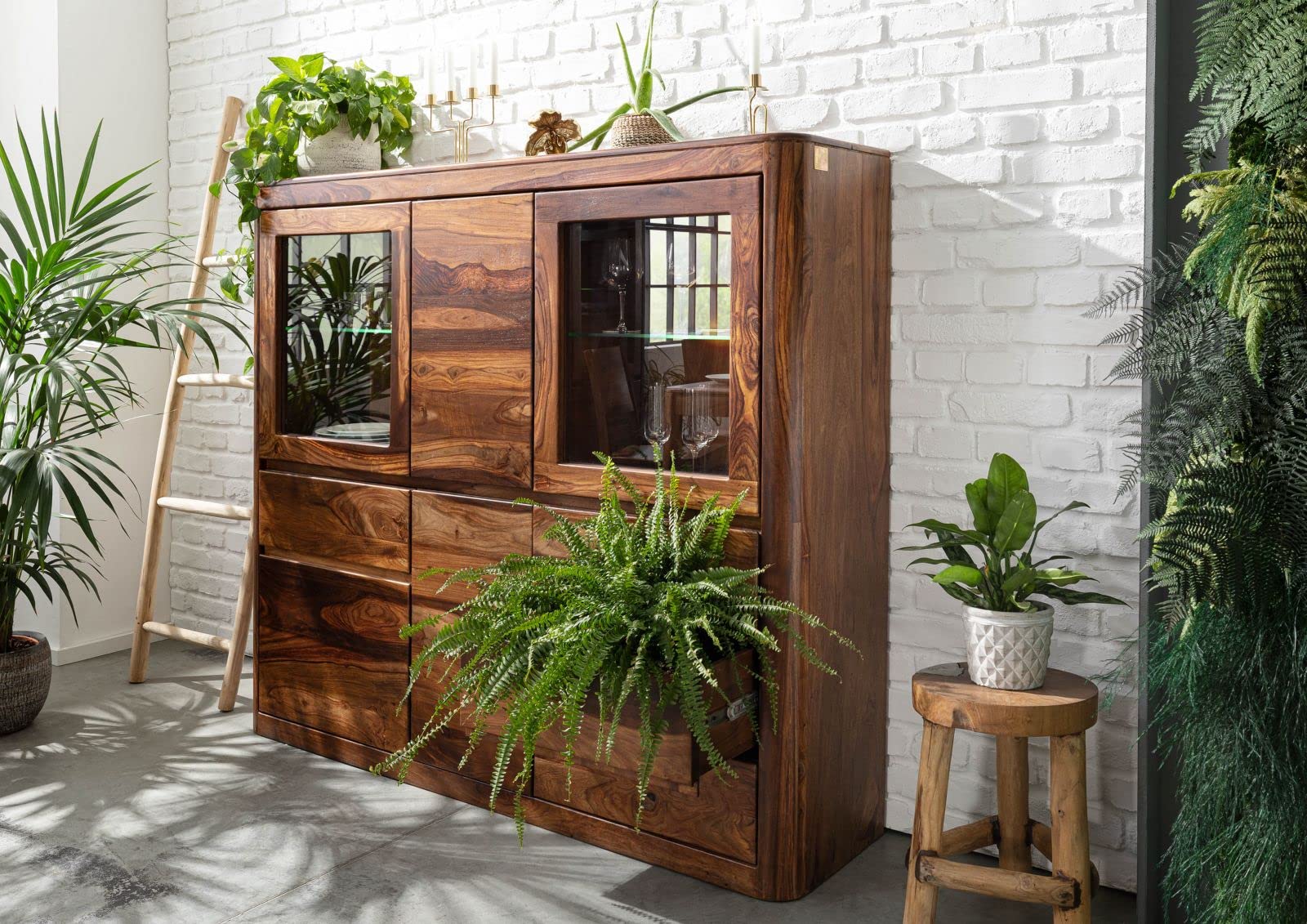 MASSIVMOEBEL24.DE | Toronto Highboard Sheesham/Palisander - Verschiedene Größen und Farben, Farbe:Dunkelbraun gewachst, Größe:166x40x145 cm (BxTxH)