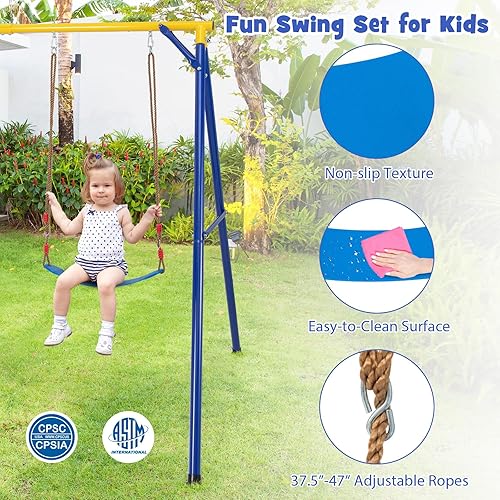 Miniatura 5 de HONEY JOY Juego de columpios de 660 libras para patio trasero, soporte de columpio de metal resistente con columpio de cuerda de disco, columpio