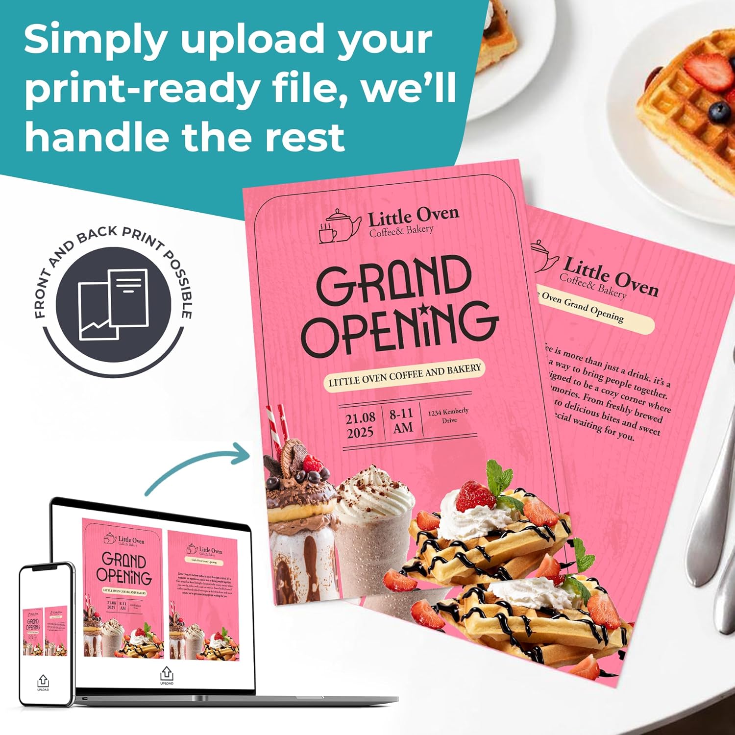 Custom Flyers, Printed with Logo or Design, 5x7 inch Invitation Size, Pack of 500, Personalized Glossy Flyers, Double Sided, Portrait Format for Menus, Events, Schools or Office